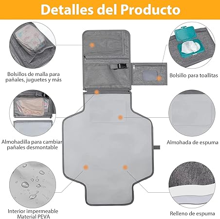 Cambiador Portátil para Bebé Impermeable, Plegable y Acolchado – Ideal para Viajes y Paseos