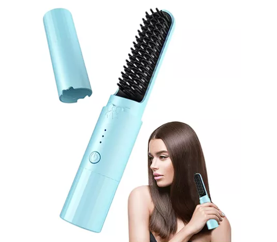 Cepillo Alisador Inalámbrico 2 en 1 – Peine y Plancha Portátil con Batería de 4000 mAh